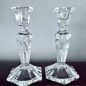 Vintage lead glass cut candle stick holders